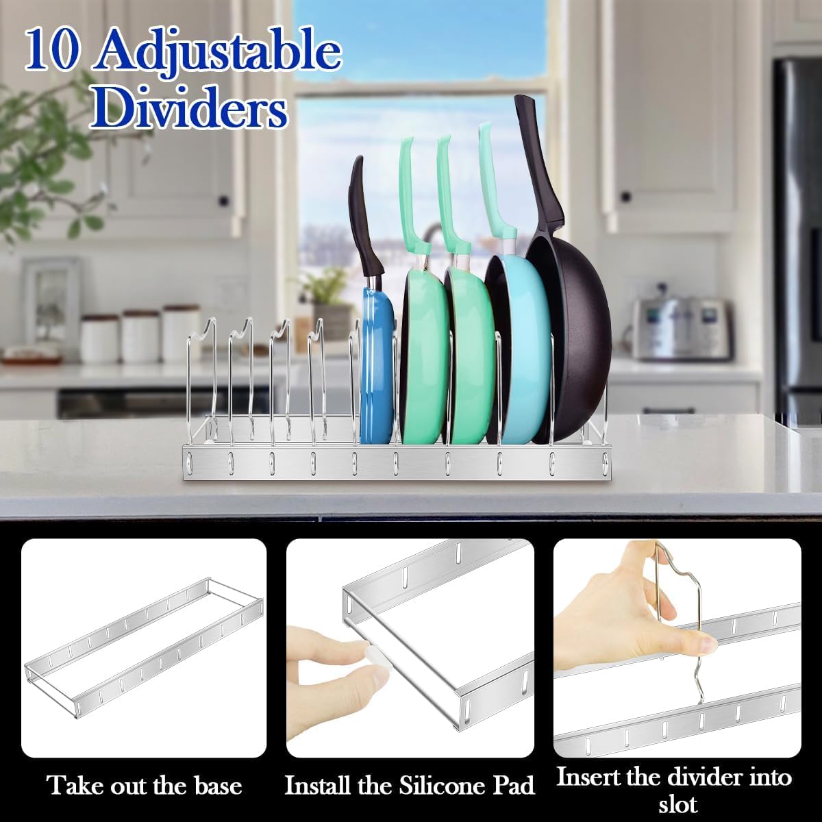 Lid Organizer Pot Lid Organizer Detachable and Adjustable Pots and Pans Organizer for Kitchen Cabinet Storage for Pots and Pans, Cutting Boards, Cooking Utensils