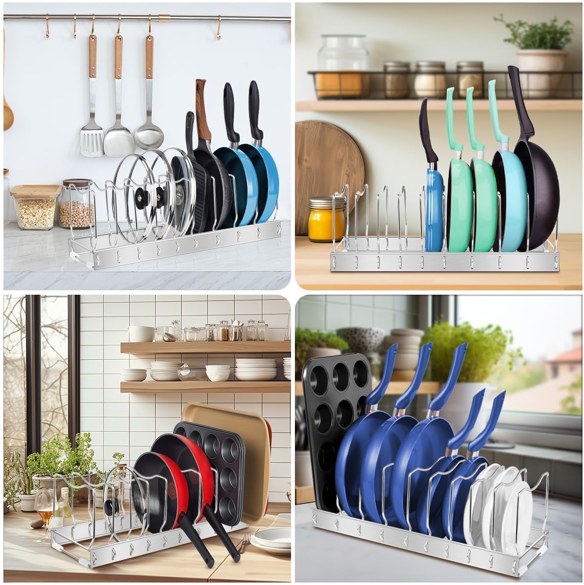 Lid Organizer Pot Lid Organizer Detachable and Adjustable Pots and Pans Organizer for Kitchen Cabinet Storage for Pots and Pans, Cutting Boards, Cooking Utensils