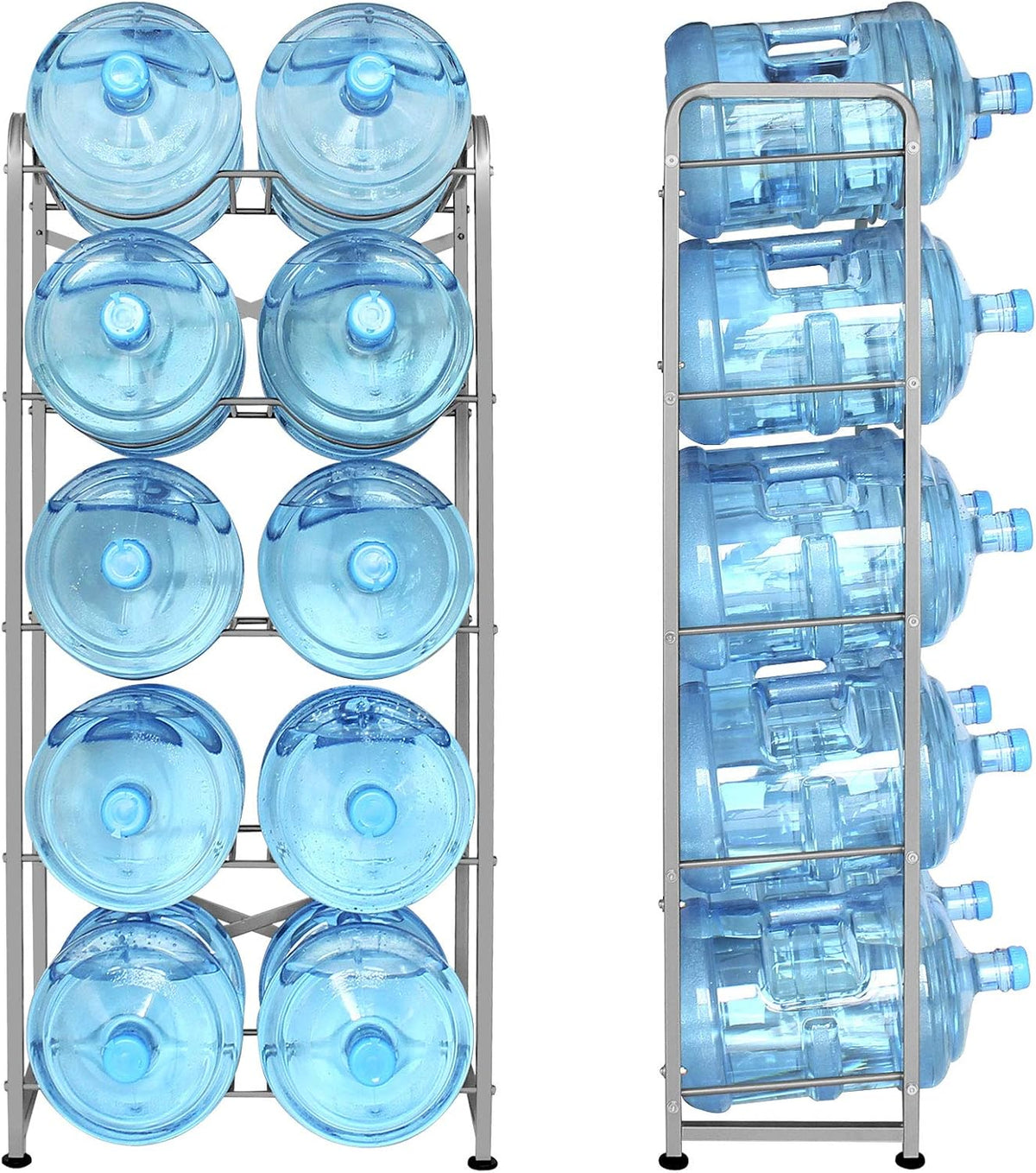 5 Gallon Water Bottle Holder for 10 Bottles, 5 Tiers Heavy-Duty Water Cooler Jug Rack with Reinforcement Frame for Kitchen Office, Black
