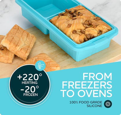 Silicone Freezer Tray With Lid - Soup Freezer Container molds - Large Ice Cube Tray- makes 8 perfect 1 cup portions cubes, 2-Pack Freezer Storage Food Soups & Meal Prep - Oven & Dishwasher -Safe