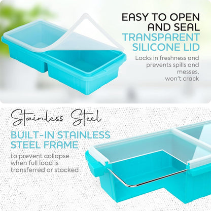 Silicone Freezer Tray With Lid - Soup Freezer Container molds - Large Ice Cube Tray- makes 8 perfect 1 cup portions cubes, 2-Pack Freezer Storage Food Soups & Meal Prep - Oven & Dishwasher -Safe