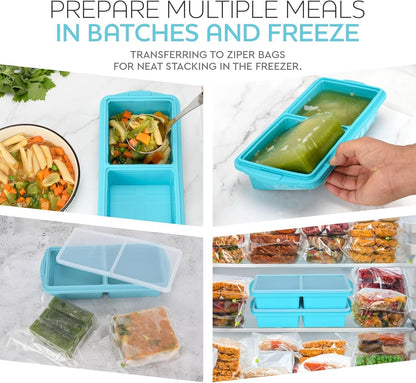 Silicone Freezer Tray With Lid - Soup Freezer Container molds - Large Ice Cube Tray- makes 8 perfect 1 cup portions cubes, 2-Pack Freezer Storage Food Soups & Meal Prep - Oven & Dishwasher -Safe