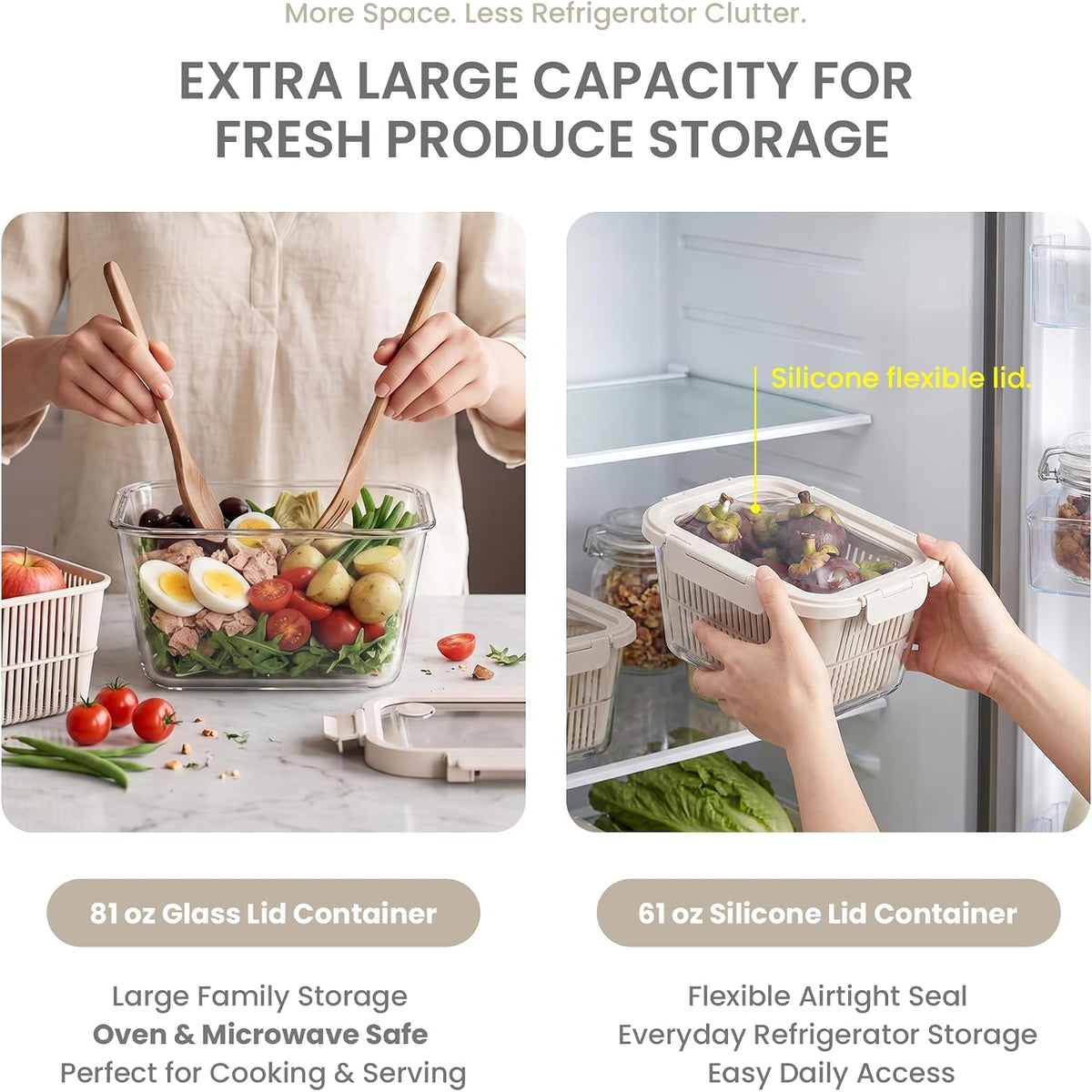 8 Pack Glass Food Storage Containers with Click-Together Lids, 143 oz Stackable Meal Prep Set, Modular Glass Storage for Snacks, Sandwiches, Overnight Oats, Leftovers & Fridge Organization