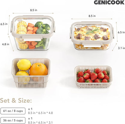 8 Pack Glass Food Storage Containers with Click-Together Lids, 143 oz Stackable Meal Prep Set, Modular Glass Storage for Snacks, Sandwiches, Overnight Oats, Leftovers & Fridge Organization