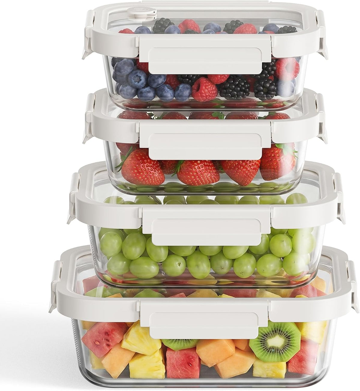 8 Pack Glass Food Storage Containers with Click-Together Lids, 143 oz Stackable Meal Prep Set, Modular Glass Storage for Snacks, Sandwiches, Overnight Oats, Leftovers & Fridge Organization
