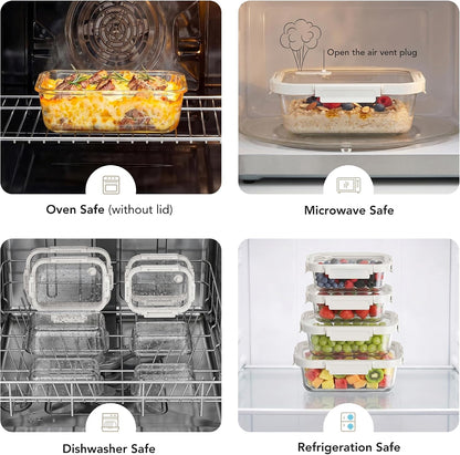 8 Pack Glass Food Storage Containers with Click-Together Lids, 143 oz Stackable Meal Prep Set, Modular Glass Storage for Snacks, Sandwiches, Overnight Oats, Leftovers & Fridge Organization