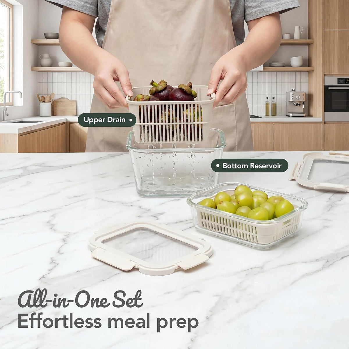 8 Pack Glass Food Storage Containers with Click-Together Lids, 143 oz Stackable Meal Prep Set, Modular Glass Storage for Snacks, Sandwiches, Overnight Oats, Leftovers & Fridge Organization