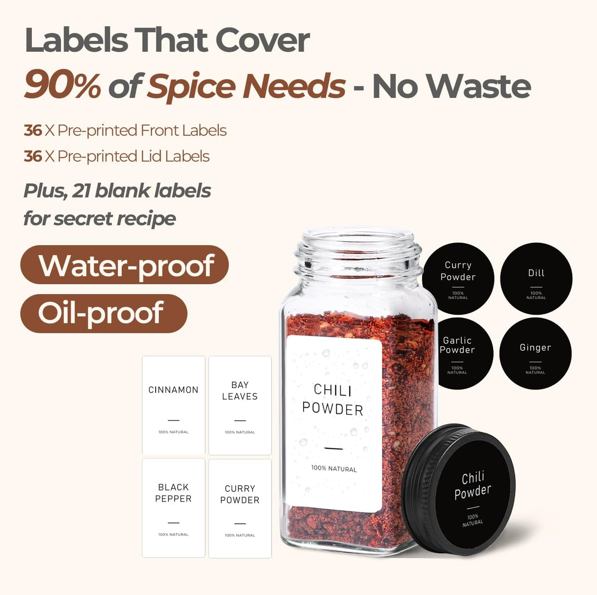 Glass Spice Jars with with Labels 4 oz 6 Pack Small Square | Empty Containers, Seasoning Herb Powder, Salt Pepper Chili, Spice Rack Organization, Kitchen Cabinet Storage, Funnel Included