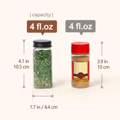 Glass Spice Jars with with Labels 4 oz 6 Pack Small Square | Empty Containers, Seasoning Herb Powder, Salt Pepper Chili, Spice Rack Organization, Kitchen Cabinet Storage, Funnel Included