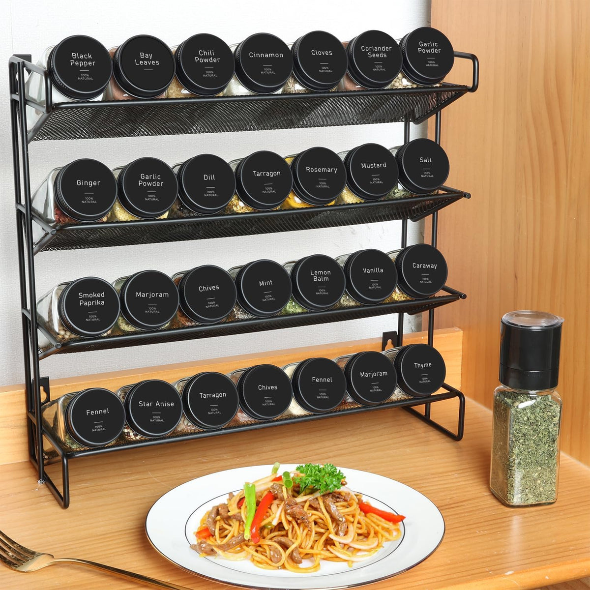 Glass Spice Jars with with Labels 4 oz 6 Pack Small Square | Empty Containers, Seasoning Herb Powder, Salt Pepper Chili, Spice Rack Organization, Kitchen Cabinet Storage, Funnel Included