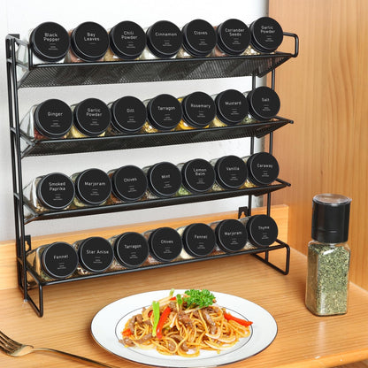 Glass Spice Jars with with Labels 4 oz 6 Pack Small Square | Empty Containers, Seasoning Herb Powder, Salt Pepper Chili, Spice Rack Organization, Kitchen Cabinet Storage, Funnel Included