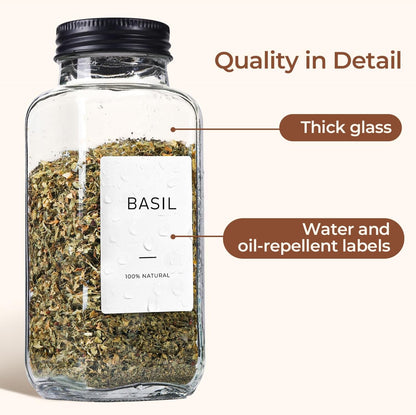 Glass Spice Jars with with Labels 4 oz 6 Pack Small Square | Empty Containers, Seasoning Herb Powder, Salt Pepper Chili, Spice Rack Organization, Kitchen Cabinet Storage, Funnel Included