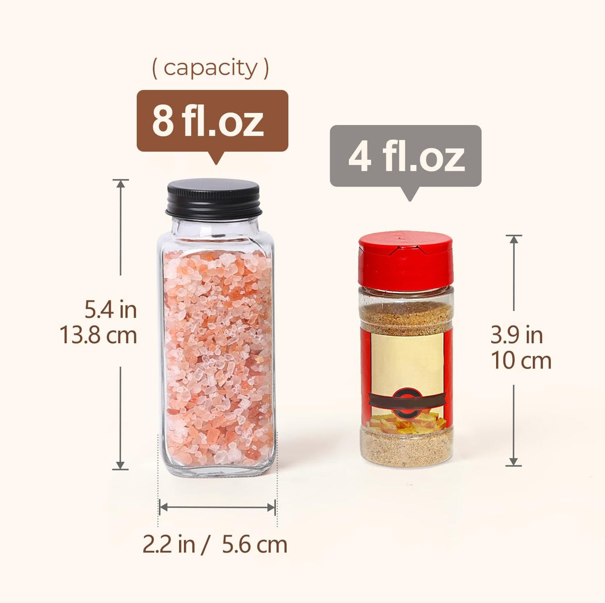 Glass Spice Jars with with Labels 4 oz 6 Pack Small Square | Empty Containers, Seasoning Herb Powder, Salt Pepper Chili, Spice Rack Organization, Kitchen Cabinet Storage, Funnel Included