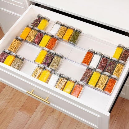 8 Pack Clear Spice Drawer Organizer, 4-Tier Expandable Acrylic Spice Rack (13"-26"), Kitchen Seasoning Storage Racks for Drawers and Countertop (Jars Not Included)