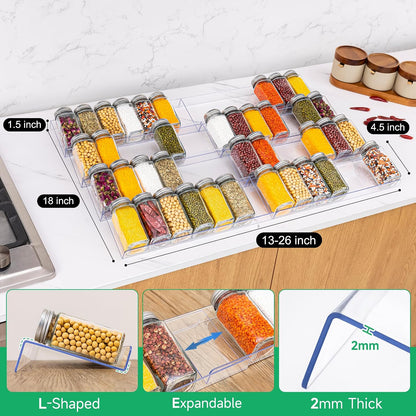 8 Pack Clear Spice Drawer Organizer, 4-Tier Expandable Acrylic Spice Rack (13"-26"), Kitchen Seasoning Storage Racks for Drawers and Countertop (Jars Not Included)