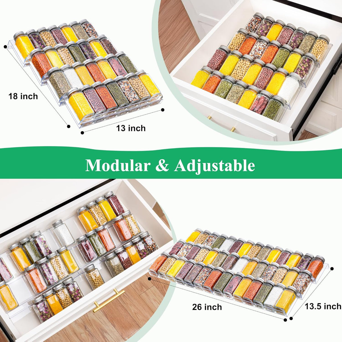 8 Pack Clear Spice Drawer Organizer, 4-Tier Expandable Acrylic Spice Rack (13"-26"), Kitchen Seasoning Storage Racks for Drawers and Countertop (Jars Not Included)