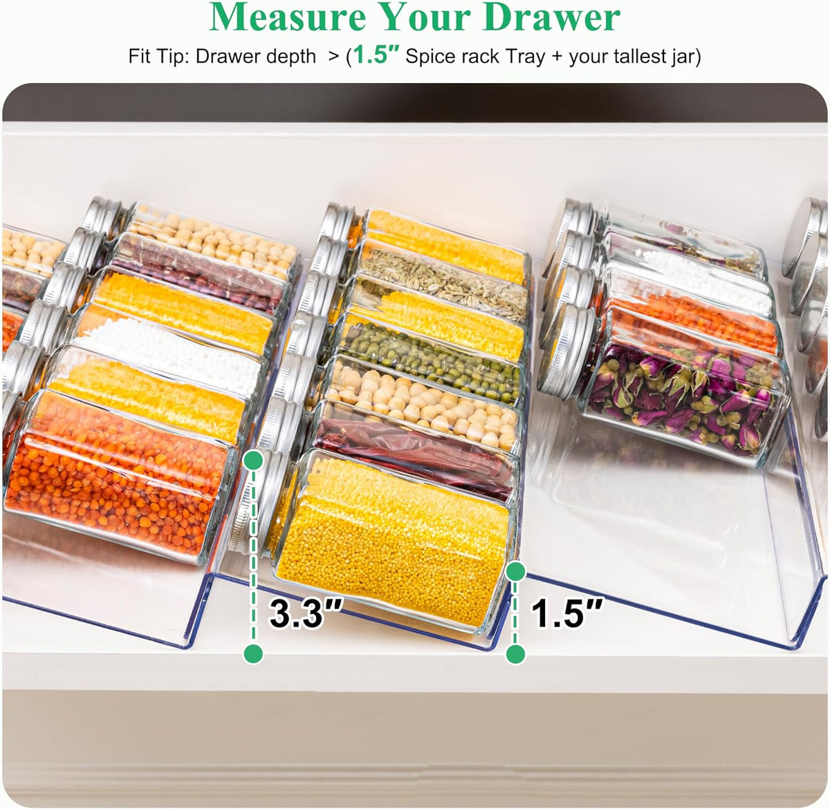 8 Pack Clear Spice Drawer Organizer, 4-Tier Expandable Acrylic Spice Rack (13"-26"), Kitchen Seasoning Storage Racks for Drawers and Countertop (Jars Not Included)
