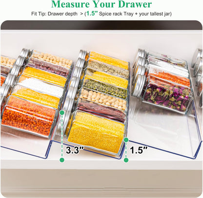 8 Pack Clear Spice Drawer Organizer, 4-Tier Expandable Acrylic Spice Rack (13"-26"), Kitchen Seasoning Storage Racks for Drawers and Countertop (Jars Not Included)