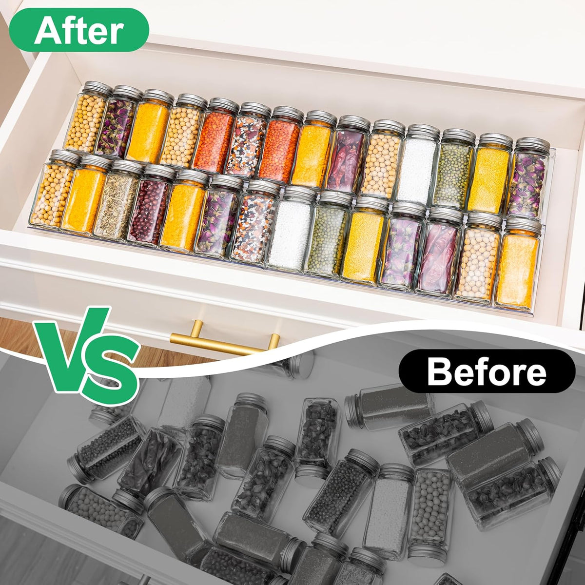 8 Pack Clear Spice Drawer Organizer, 4-Tier Expandable Acrylic Spice Rack (13"-26"), Kitchen Seasoning Storage Racks for Drawers and Countertop (Jars Not Included)