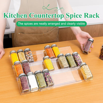 8 Pack Clear Spice Drawer Organizer, 4-Tier Expandable Acrylic Spice Rack (13"-26"), Kitchen Seasoning Storage Racks for Drawers and Countertop (Jars Not Included)