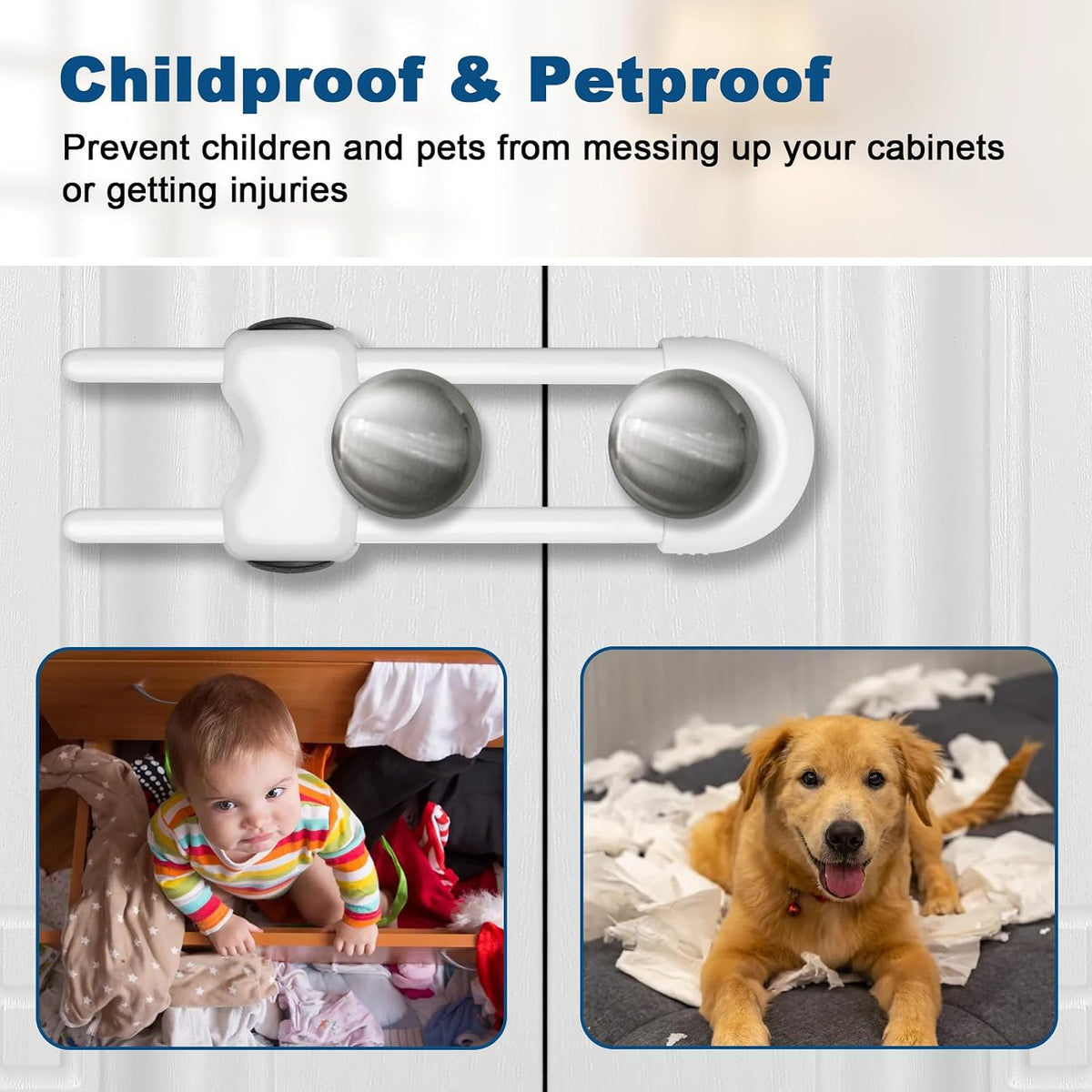 Cabinet Locks for Babies,Child Proof Cabinet Locks,4 Pack,White