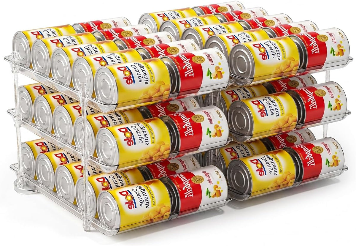 Stepless Adjustment Can Organizer for Pantry, 2 Pack for 60 Cans | Can Dispenser/Storage/holders for Canned Food, Pop, Soda and Soup Cans, 3 Tier can Organizer for Pantry, Cabinet and Kitchen