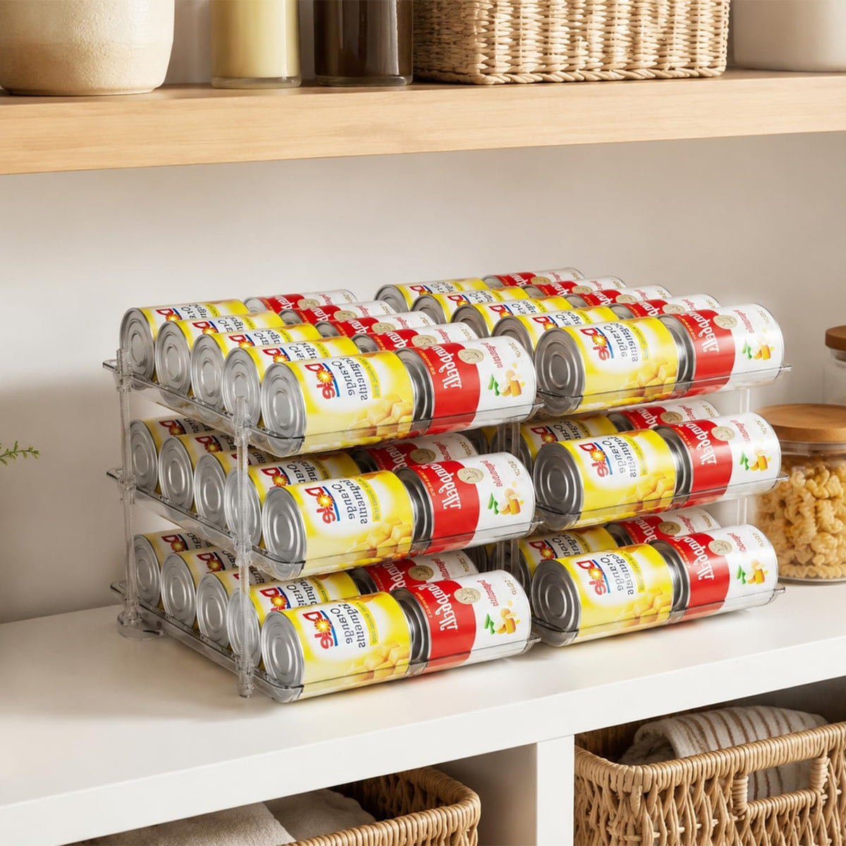 Stepless Adjustment Can Organizer for Pantry, 2 Pack for 60 Cans | Can Dispenser/Storage/holders for Canned Food, Pop, Soda and Soup Cans, 3 Tier can Organizer for Pantry, Cabinet and Kitchen