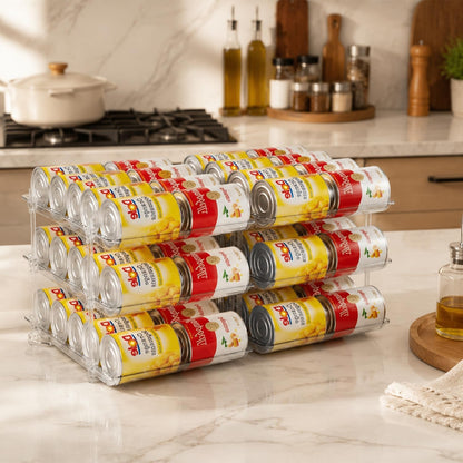Stepless Adjustment Can Organizer for Pantry, 2 Pack for 60 Cans | Can Dispenser/Storage/holders for Canned Food, Pop, Soda and Soup Cans, 3 Tier can Organizer for Pantry, Cabinet and Kitchen