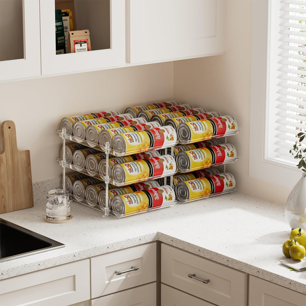 Stepless Adjustment Can Organizer for Pantry, 2 Pack for 60 Cans | Can Dispenser/Storage/holders for Canned Food, Pop, Soda and Soup Cans, 3 Tier can Organizer for Pantry, Cabinet and Kitchen