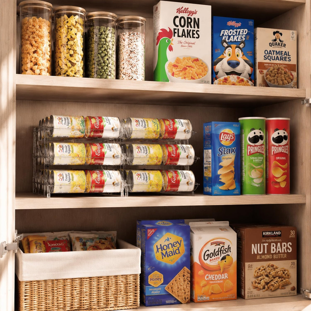 Stepless Adjustment Can Organizer for Pantry, 2 Pack for 60 Cans | Can Dispenser/Storage/holders for Canned Food, Pop, Soda and Soup Cans, 3 Tier can Organizer for Pantry, Cabinet and Kitchen