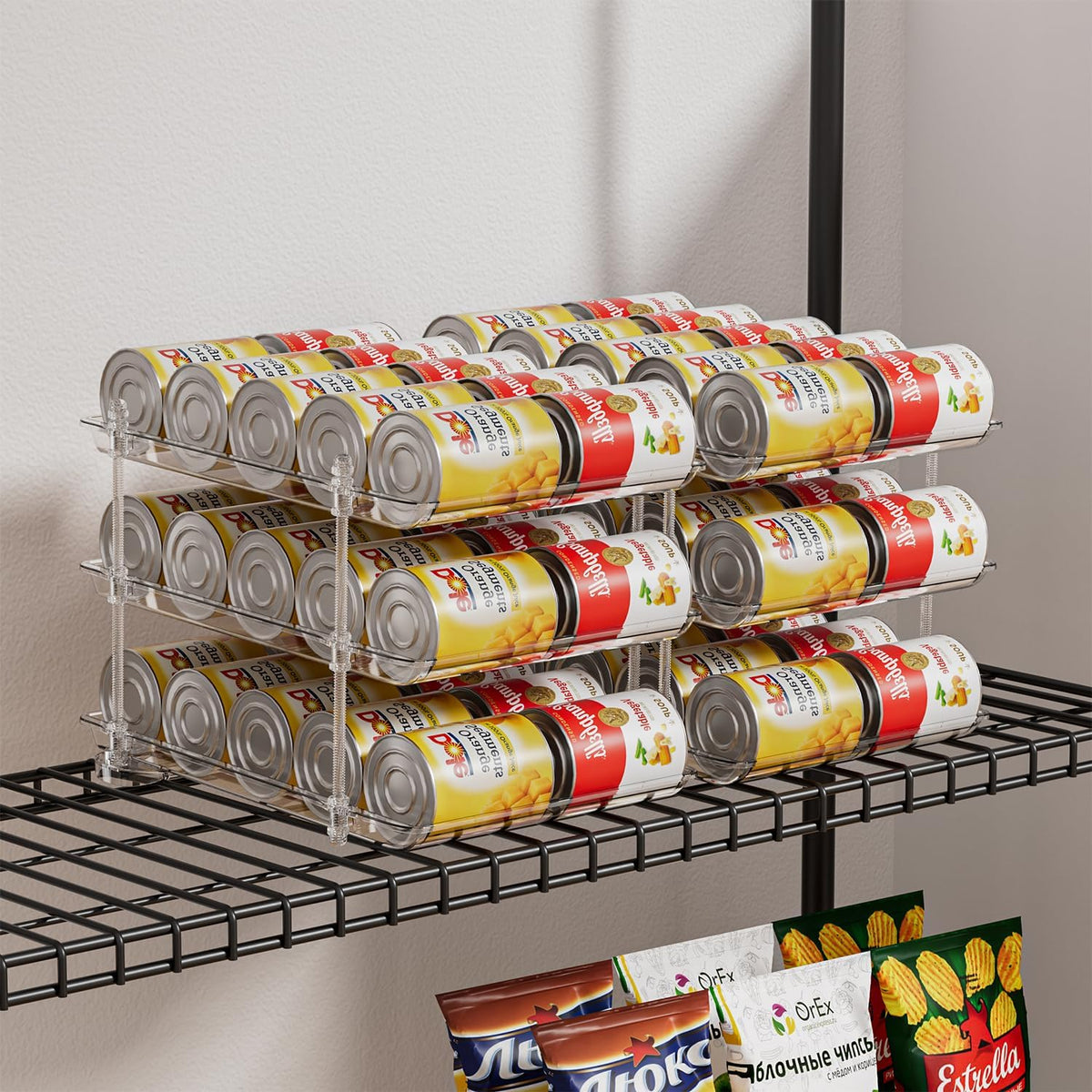 Stepless Adjustment Can Organizer for Pantry, 2 Pack for 60 Cans | Can Dispenser/Storage/holders for Canned Food, Pop, Soda and Soup Cans, 3 Tier can Organizer for Pantry, Cabinet and Kitchen