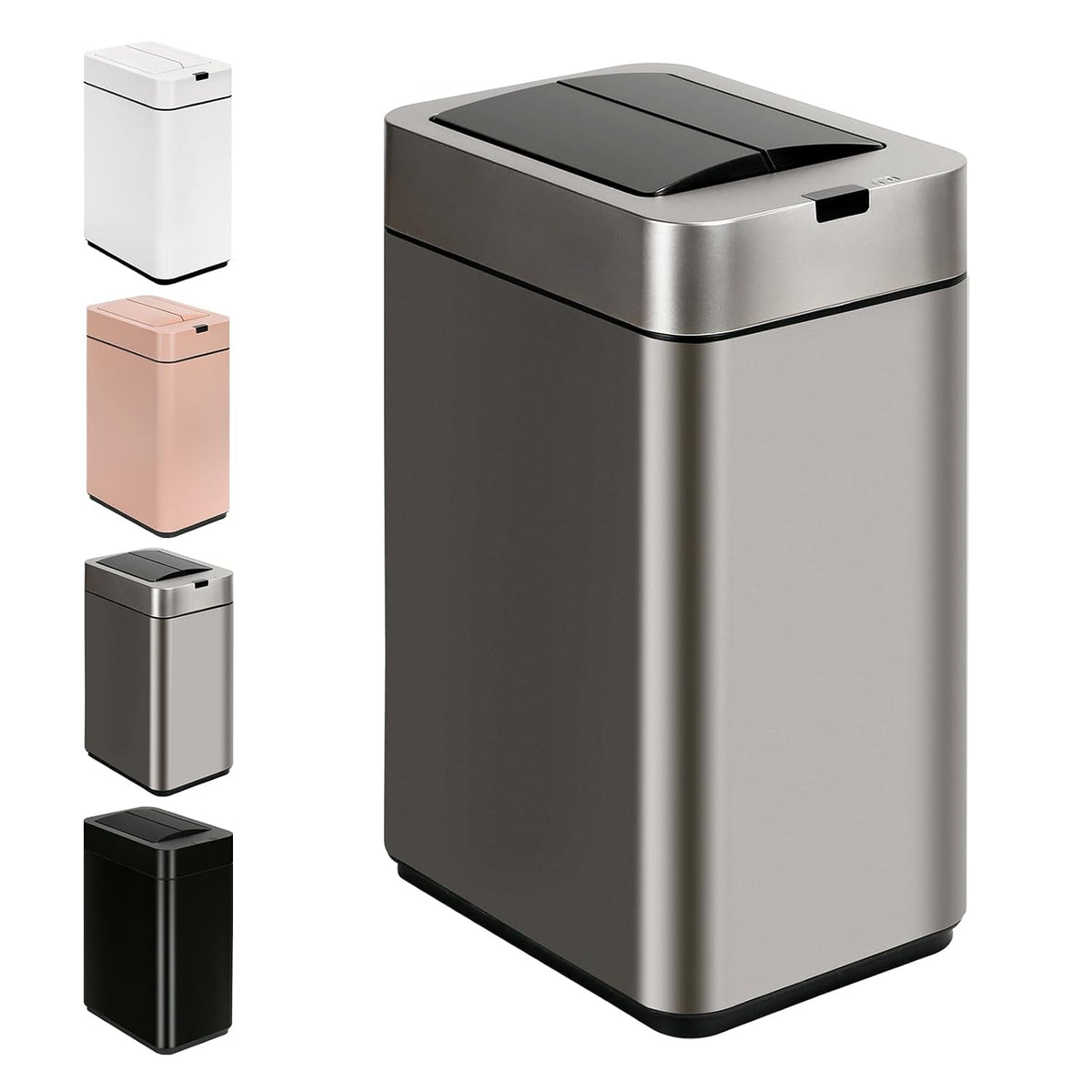 Slim Bathroom Trash Can, 2.6 Gallon, Butterfly Sensor Lid, Silver