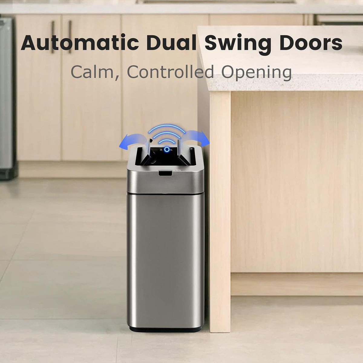 Slim Bathroom Trash Can, 2.6 Gallon, Butterfly Sensor Lid, Silver
