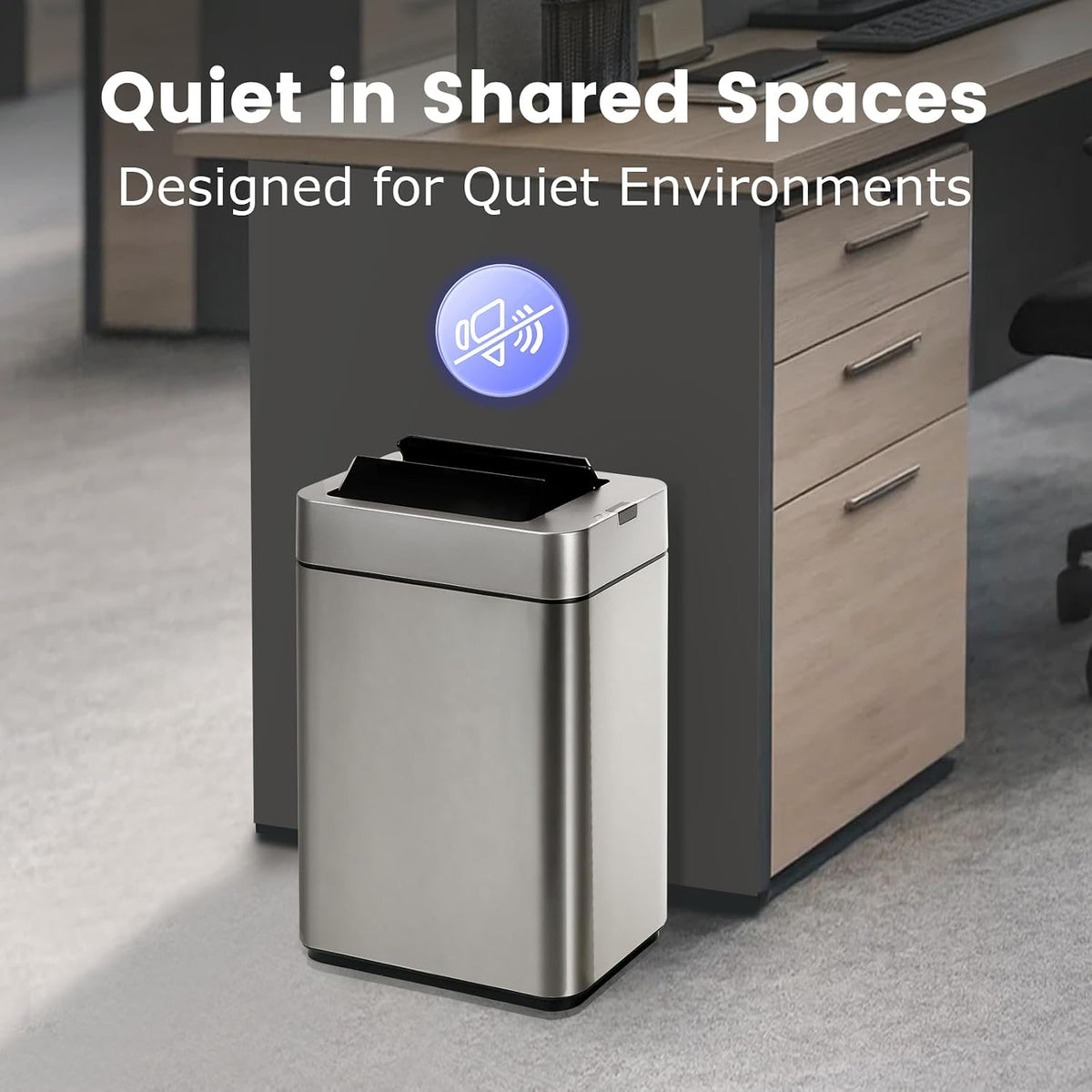 Slim Bathroom Trash Can, 2.6 Gallon, Butterfly Sensor Lid, Silver