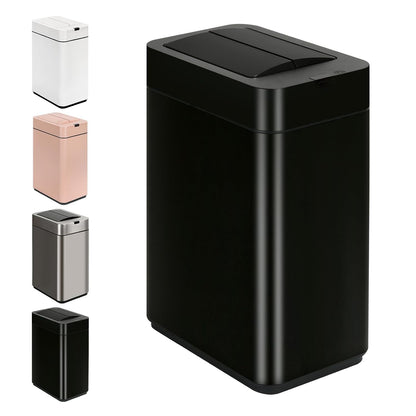 Slim Bathroom Trash Can, 2.6 Gallon, Butterfly Sensor Lid, Silver