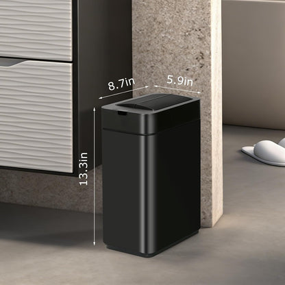 Slim Bathroom Trash Can, 2.6 Gallon, Butterfly Sensor Lid, Silver