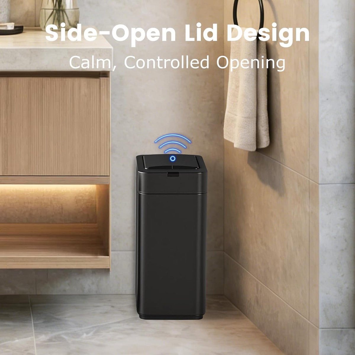 Slim Bathroom Trash Can, 2.6 Gallon, Butterfly Sensor Lid, Silver