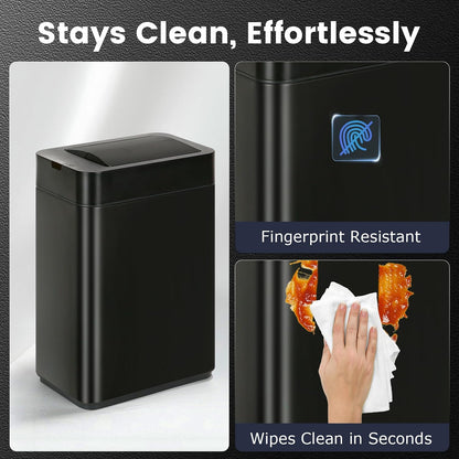 Slim Bathroom Trash Can, 2.6 Gallon, Butterfly Sensor Lid, Silver