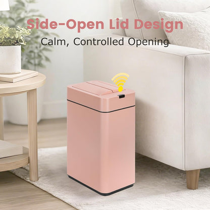 Slim Bathroom Trash Can, 2.6 Gallon, Butterfly Sensor Lid, Silver