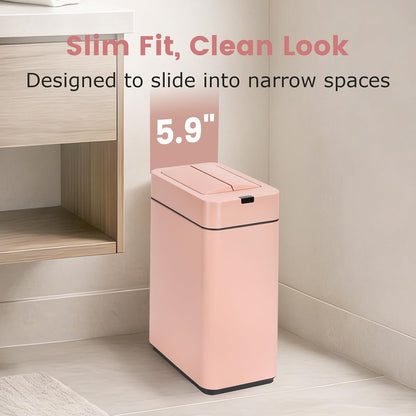 Slim Bathroom Trash Can, 2.6 Gallon, Butterfly Sensor Lid, Silver