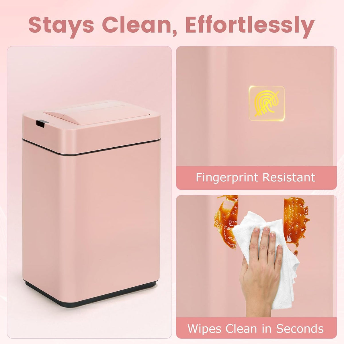 Slim Bathroom Trash Can, 2.6 Gallon, Butterfly Sensor Lid, Silver