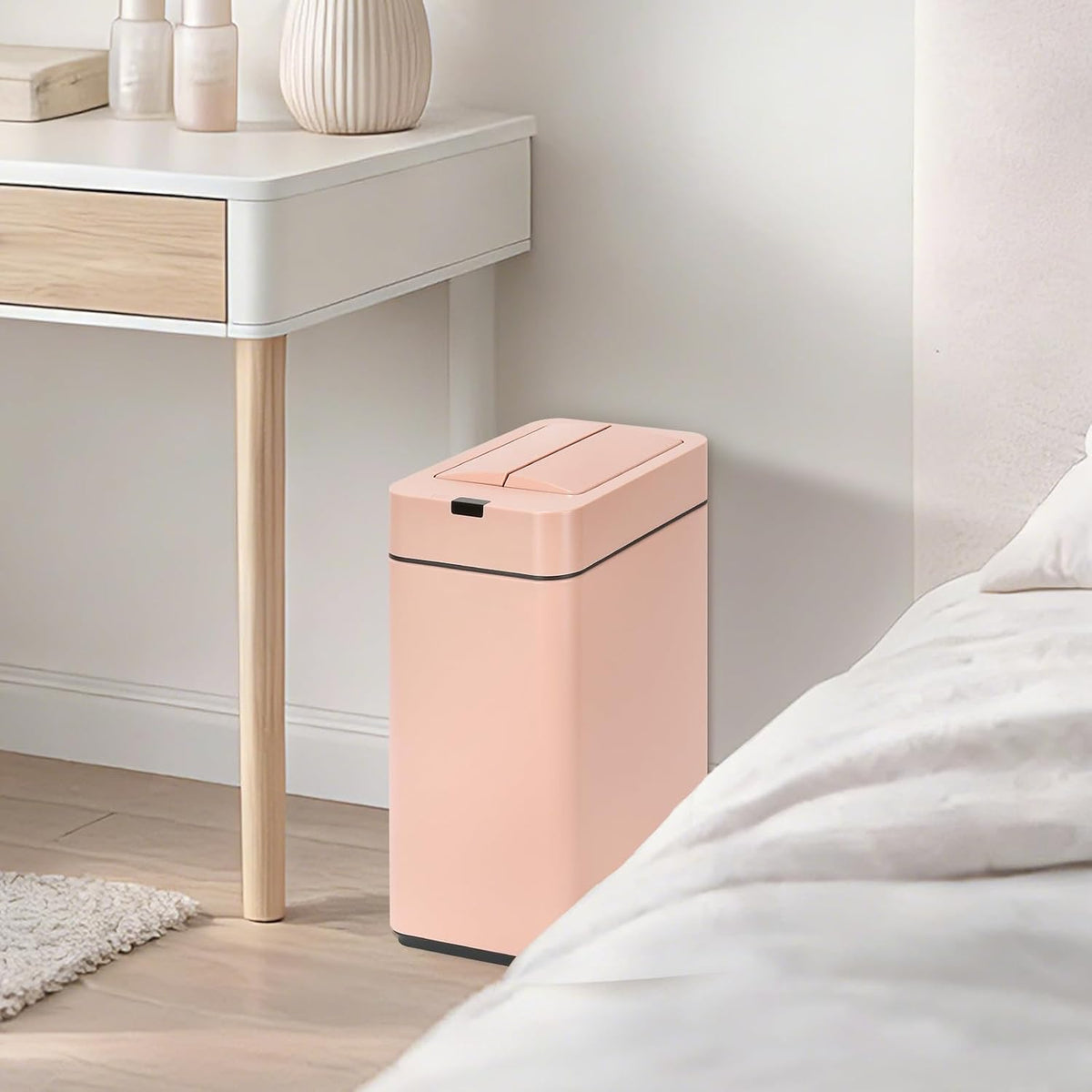 Slim Bathroom Trash Can, 2.6 Gallon, Butterfly Sensor Lid, Silver