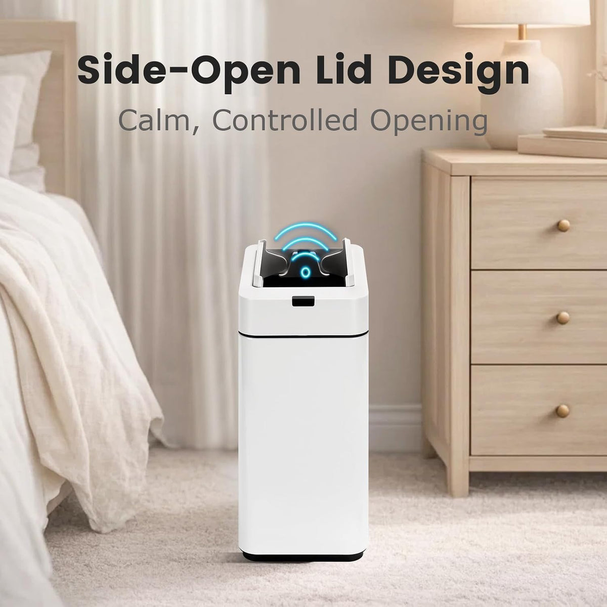 Slim Bathroom Trash Can, 2.6 Gallon, Butterfly Sensor Lid, Silver