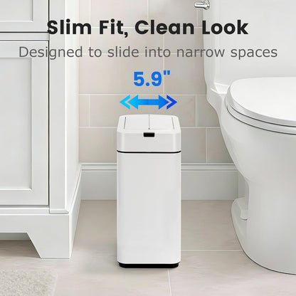 Slim Bathroom Trash Can, 2.6 Gallon, Butterfly Sensor Lid, Silver