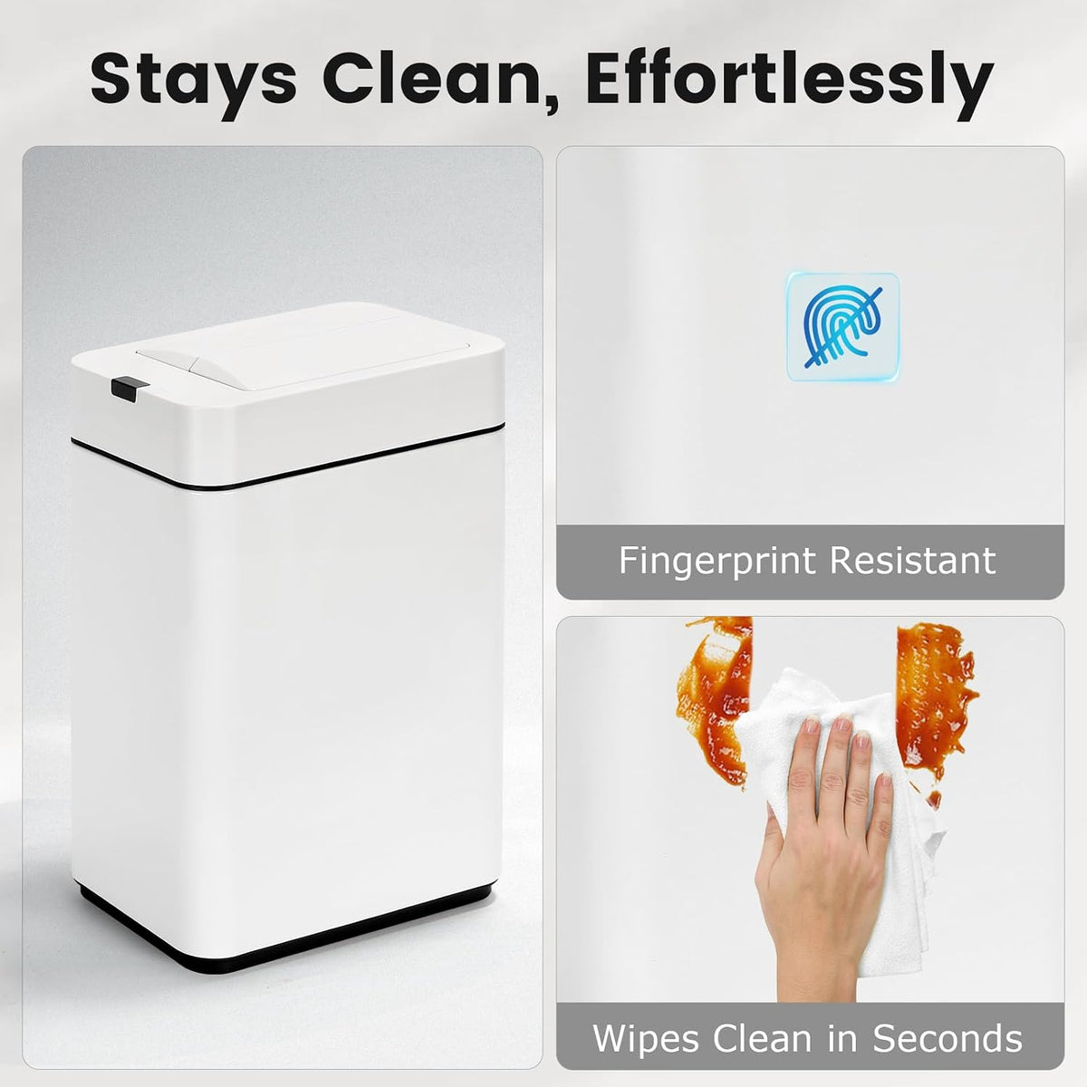 Slim Bathroom Trash Can, 2.6 Gallon, Butterfly Sensor Lid, Silver