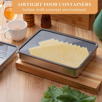6 Pack Bacon Cheese Container for Refrigerator, 304 Stainless Steel Airtight Deli Meat Container, Dishwasher Safe Fridge Storage Fruit Lunch Storage with Lids for Fridge, 4 Sizes