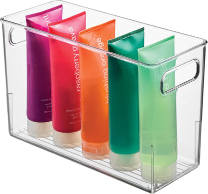 Tall Plastic Storage Bin with Handles, Set of 4, Clear | For Fridge or Freezer, Made in USA