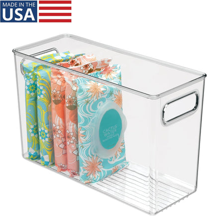 Tall Plastic Storage Bin with Handles, Set of 4, Clear | For Fridge or Freezer, Made in USA
