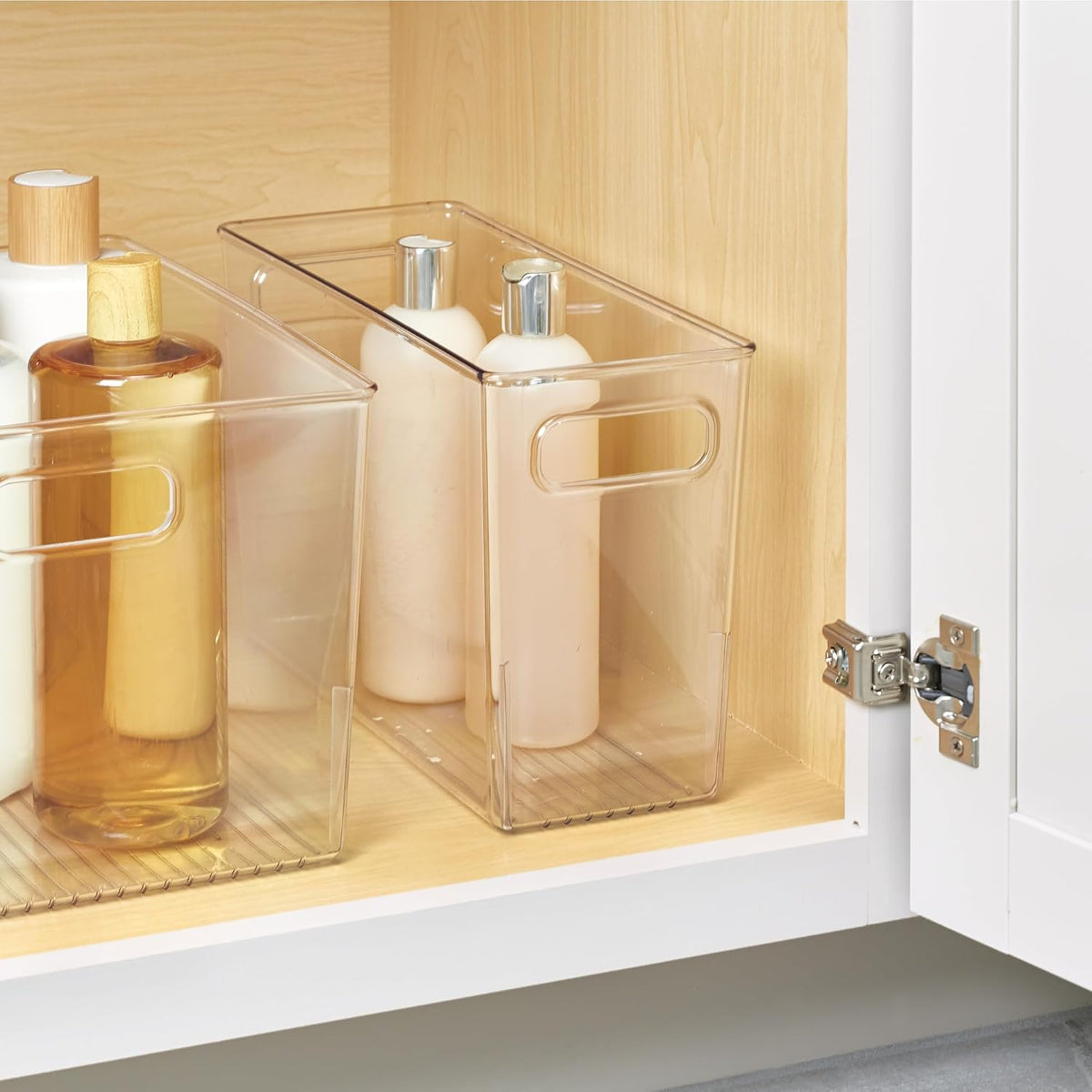 Tall Plastic Storage Bin with Handles, Set of 4, Clear | For Fridge or Freezer, Made in USA