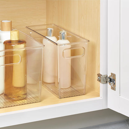Tall Plastic Storage Bin with Handles, Set of 4, Clear | For Fridge or Freezer, Made in USA